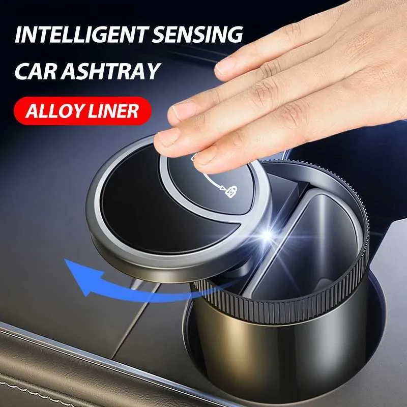 Bil askfat bil Ashtray smart sensor bärbar automatisk med LED -lätt brandförebyggande multifunktionell universal bil Ashtray för bil Q231125