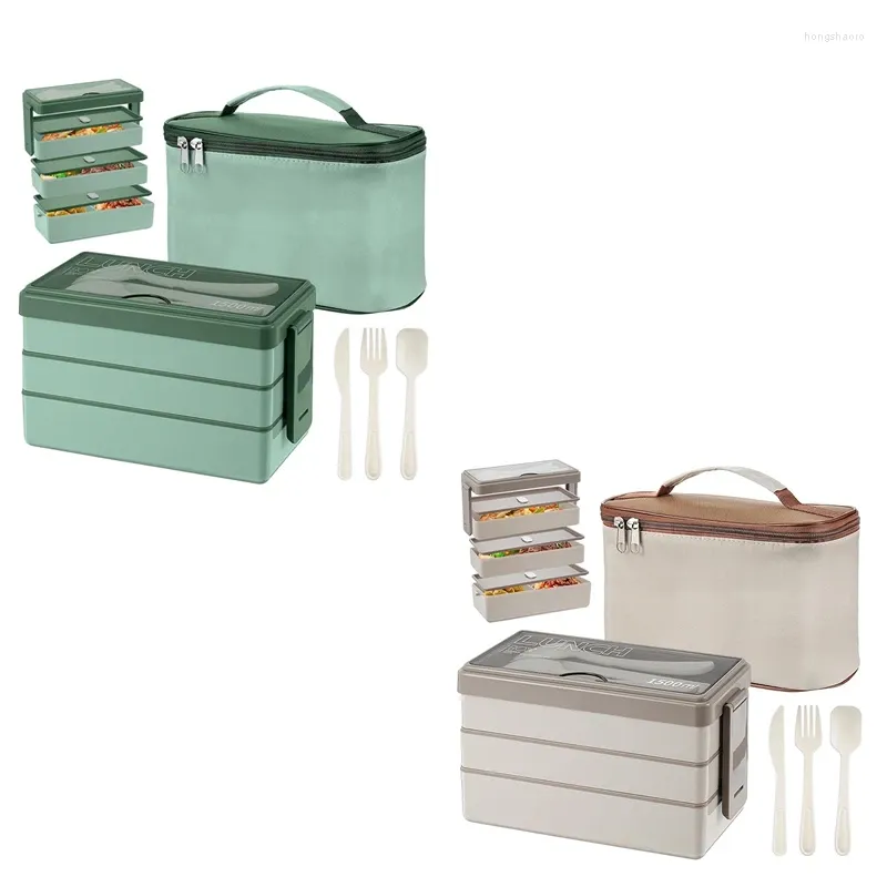 Ensembles de vaisselle Boîte à bento de 1500 ml avec sac - Ensemble de couverts à déjeuner à 3 couches Récipient de préparation de repas 4 en 1 isolé