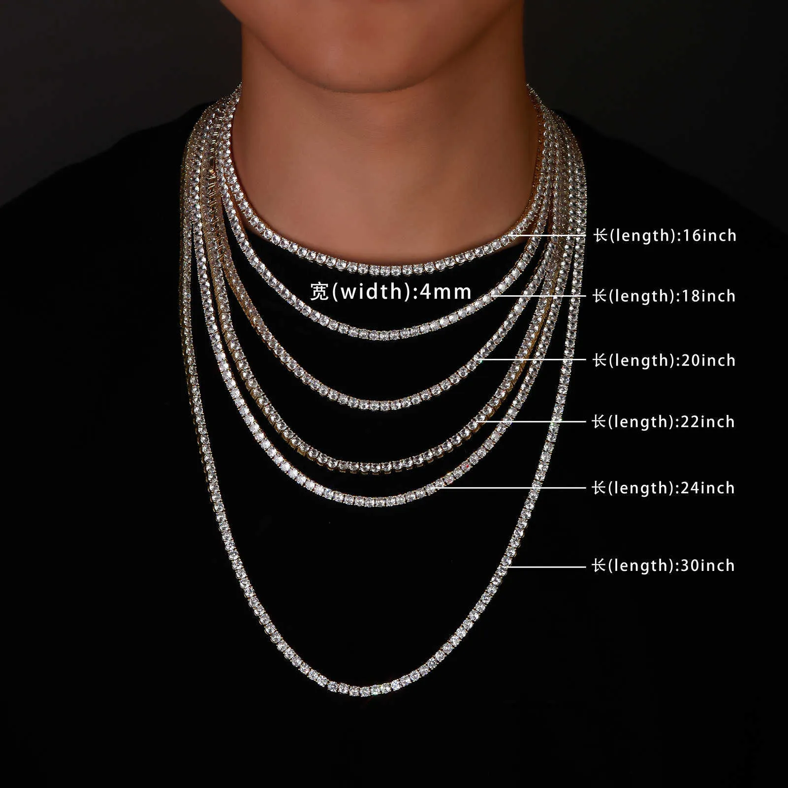 Iced Out Cz Stone Crystal Tennis Chain Necklace 4mm 14 30 Inch Full Diamond Hip Hop Choker Necklace for Men and Women