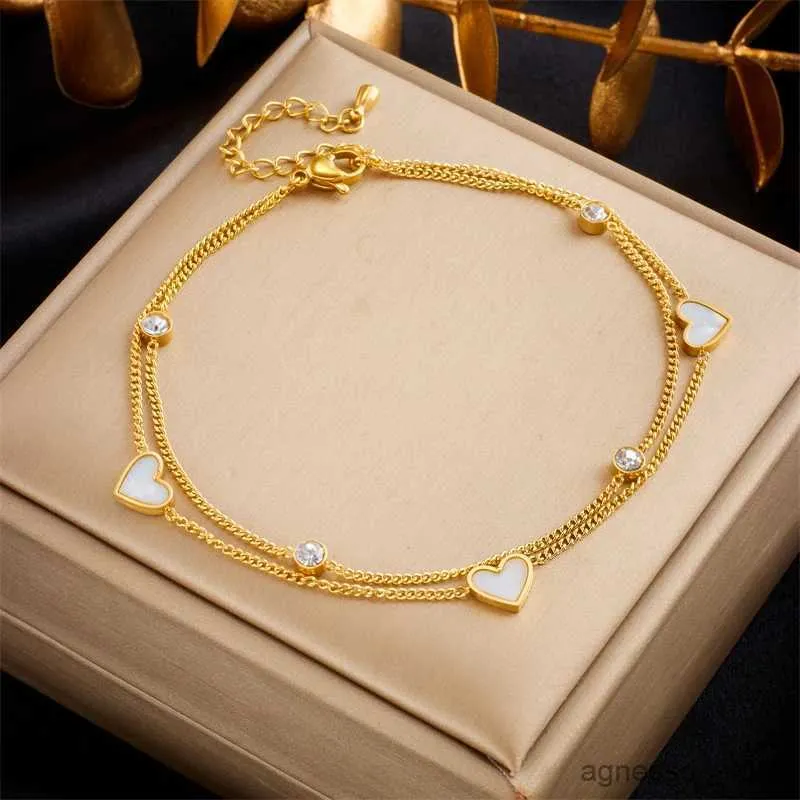 Anklets DIEYURO Stainless Steel Heart Love Anklets For Women Girl New Trend Multi-layer Leg Chain Non-fading Jewelry Gift Party R231125