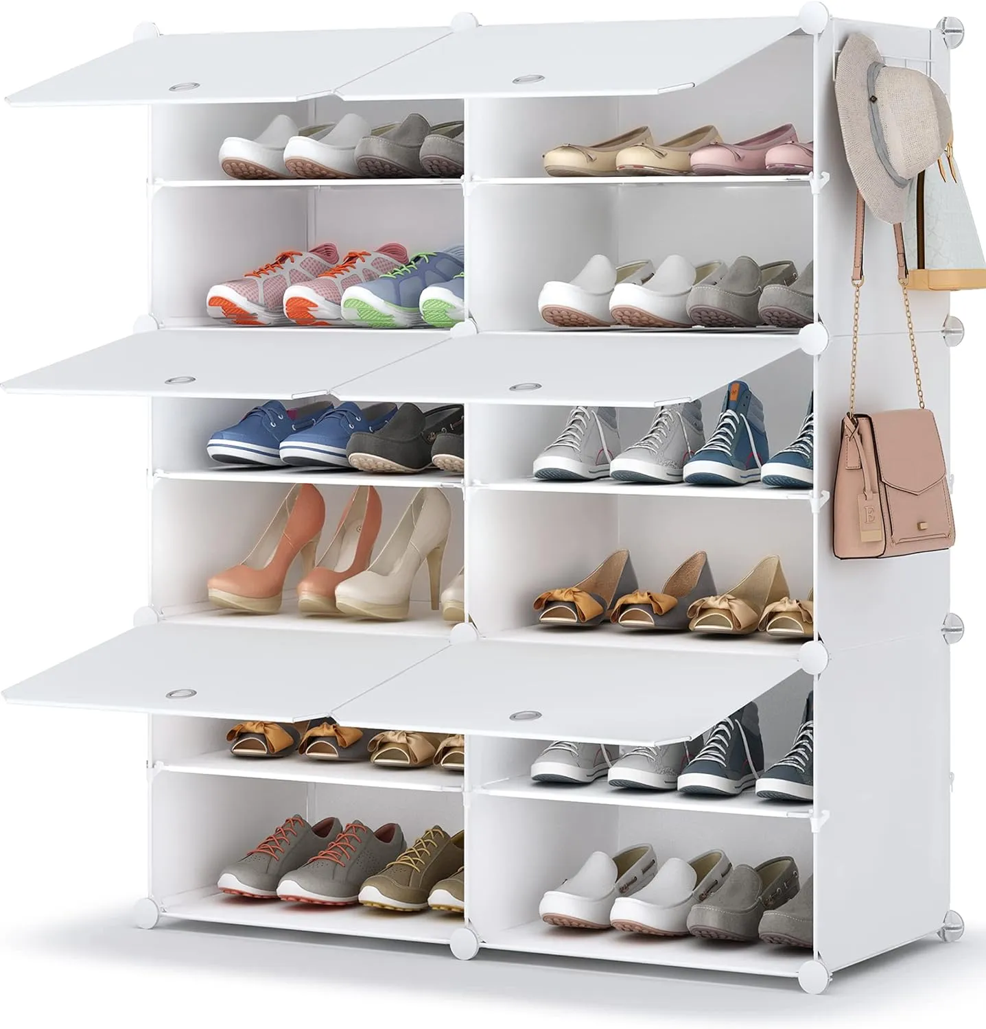 HOMIDEC SHOE RACK、6層の靴収納キャビネット24ペアプラスチックシューズシェルフクローゼット用廊下の寝室の玄関用オーガナイザー