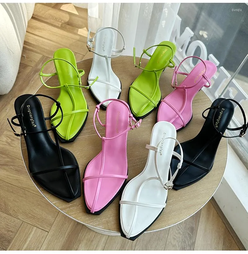 Women Sandals Sandal Brand 2023 Fashion Narrow Band High Heel Ladies Gladiator Shoes가 뾰족한 발목 버클 Zapatos Muje 270