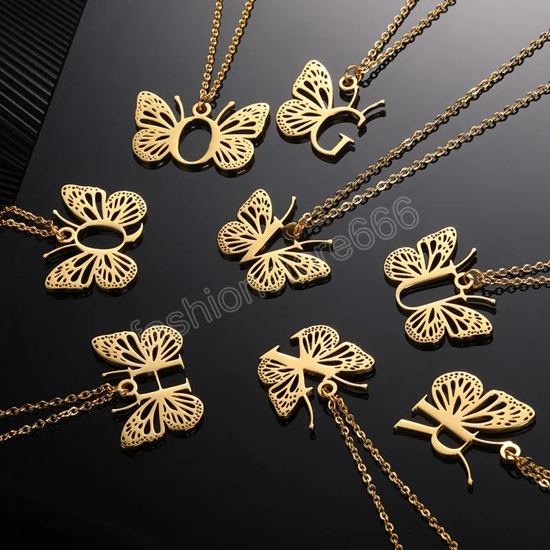 Fashion Butterfly Letters Necklaces For Women Girls Stainless Steel Alphabet Pendant Choker Necklace Party Jewelry Gifts