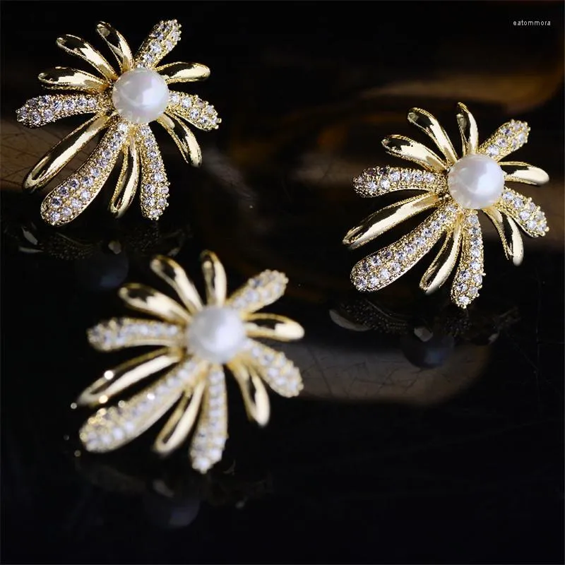 Broches OKILY mignon or couleur zircone feux d'artifice pour femmes hommes délicat épinglette avec perle mode petit manteau accessoires