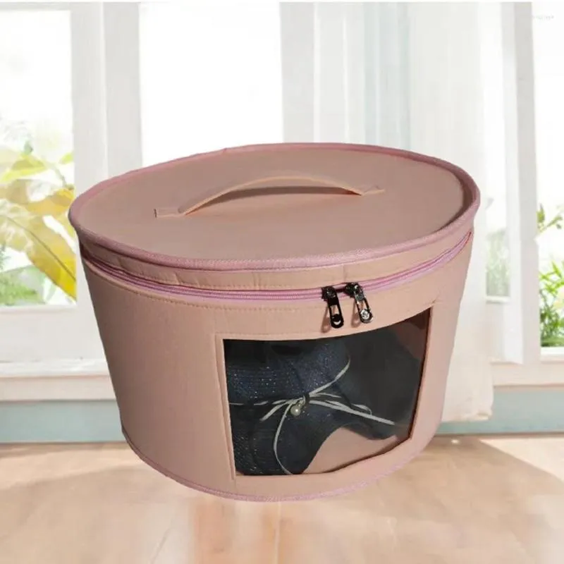 Storage Bottles Hat Box Organizer Round Travel Boxes Foldable Bag With Dustproof Lid Large D