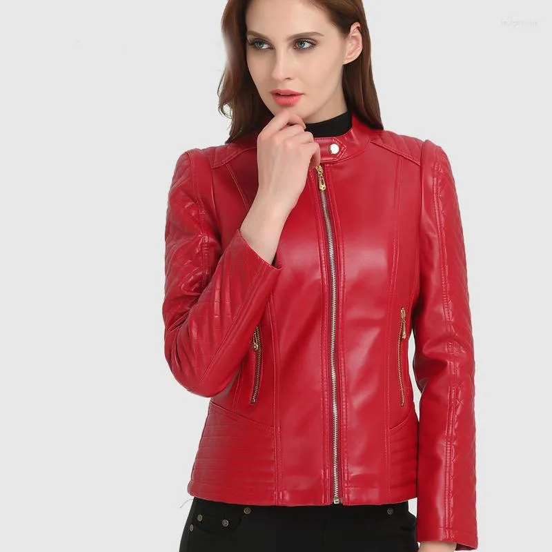 Women's Leather Europe And The United States Short Paragraph Slim Jacket Pu Collar Large Size Women's AL1027