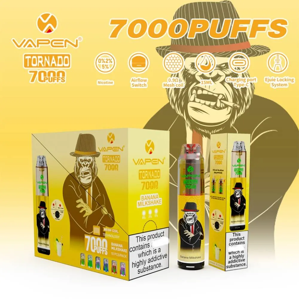 Аутентичные 0/2/5% VAPEN TORNADO 7000Puffs Электронные сигареты Одноразовая электронная сигарета 15 мл 850 мАч Аккумулятор Устройство воздушного потока Предварительно заполненные наборы испарителей Vape Pen