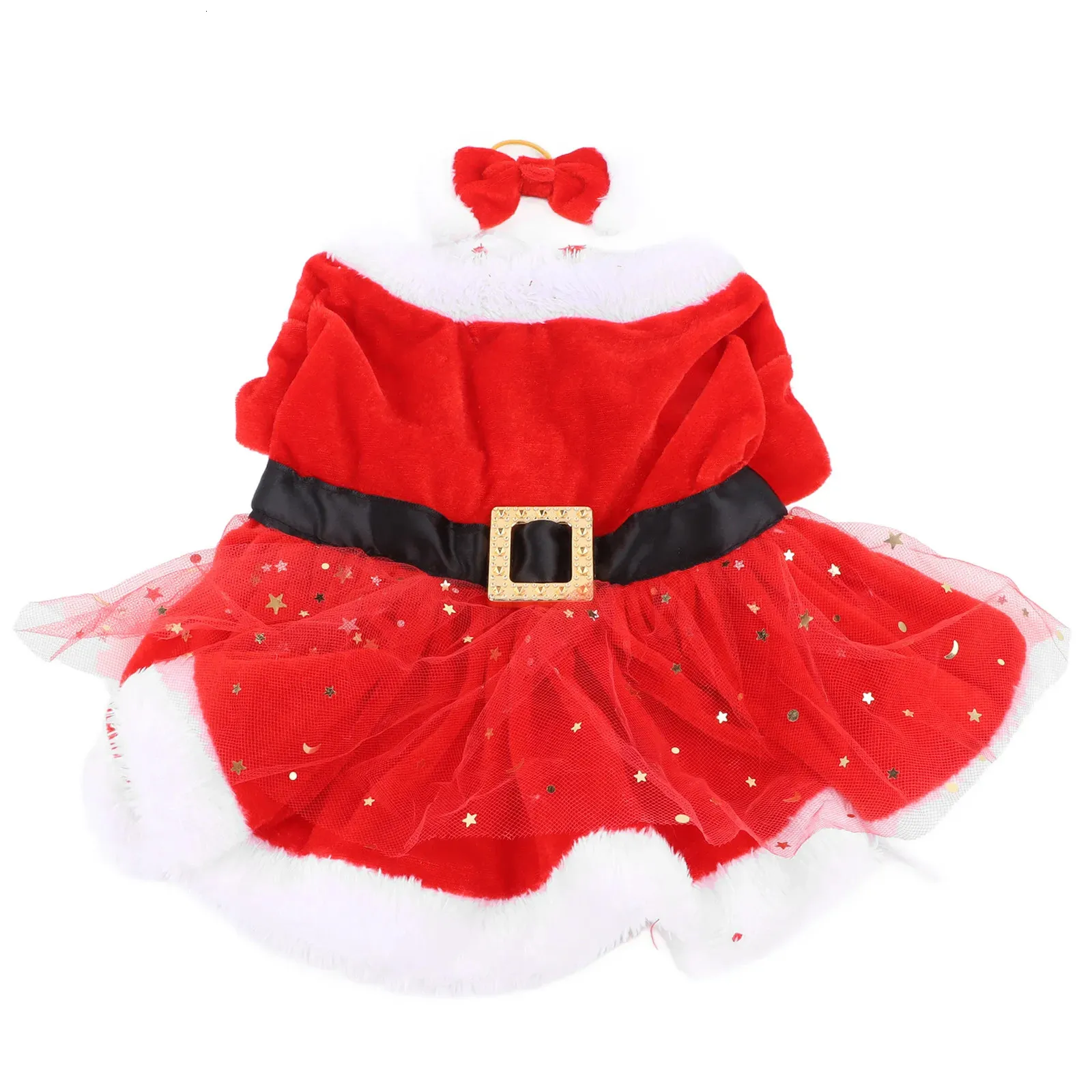 Vestuário para cães Roupas de Natal para cães Ajustável Bonito Pet Traje de Natal Quente Confortável com Arco Headdress para Festa Temática de Natal 231124