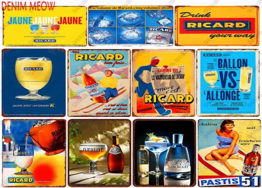 Vintage Ricard Beer Plaque Metal Tin Sign Absolut Wine Posters Decorative Wall Art Sticker Retro Plate Pub Club Bar Decor2519787