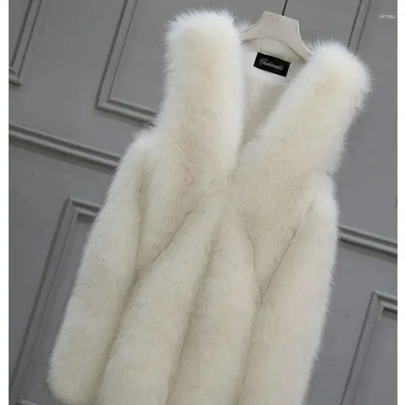 Gilet en fourrure sans manches pour femmes, col en v, manteau de haute qualité, grande taille, veste d'extérieur, automne-hiver, 2023