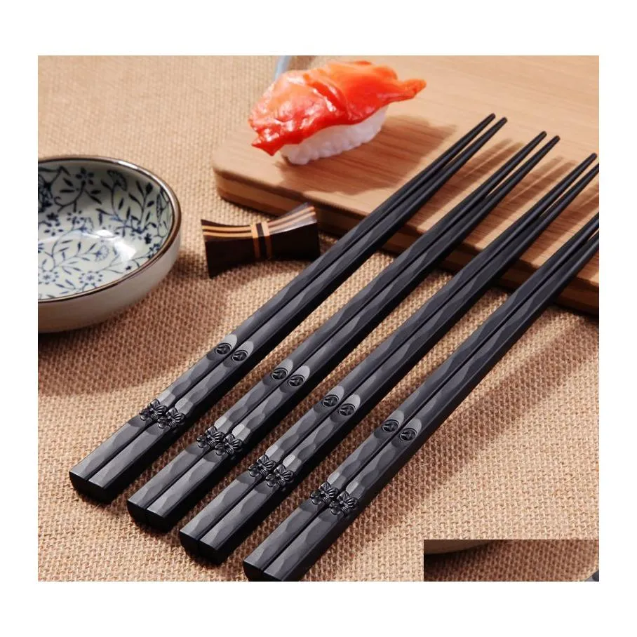 Chopsticks Glass Fiber Alloy Black Reusable Dishwasher Safe Sushi Fast Food Noodles Chop Sticks Chinese Cutlery Drop Delivery Home G Dhsxo