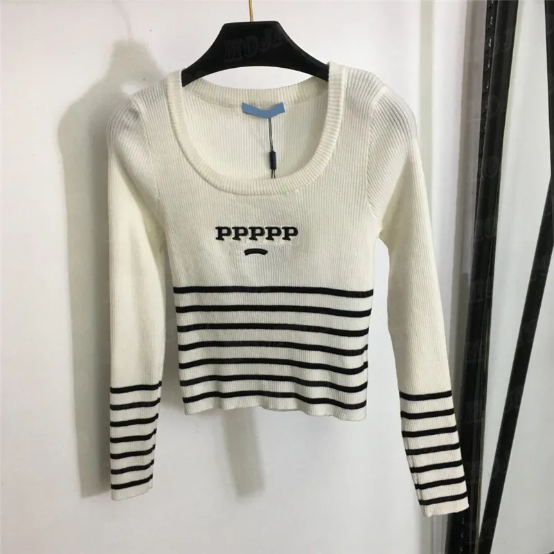 Embroidered Letter Striped Knits Tops Pullover Sweater For Women Long Sleeve Knitting Hoodie Tees Fashion Casual Ladies Bottoming Shirts