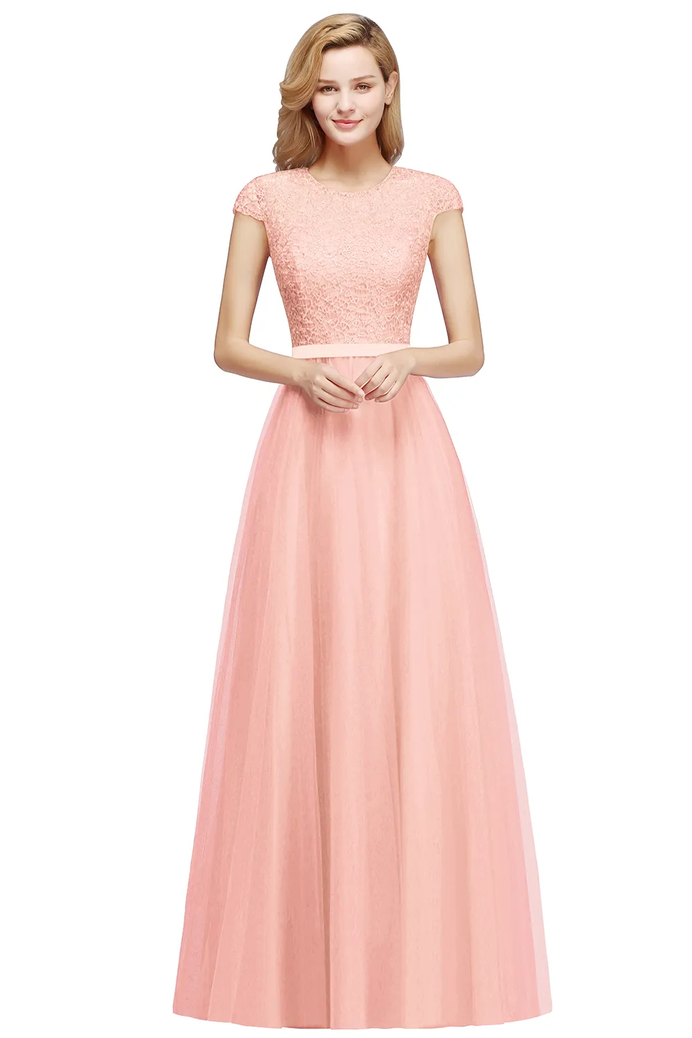 Elegant Evening Dresses A Line Jewel Neck Sleeveless Long Maxi Lace Appqulies Chiffon Skirt Prom Party Gowns Bridesmaid Wear CPS1132