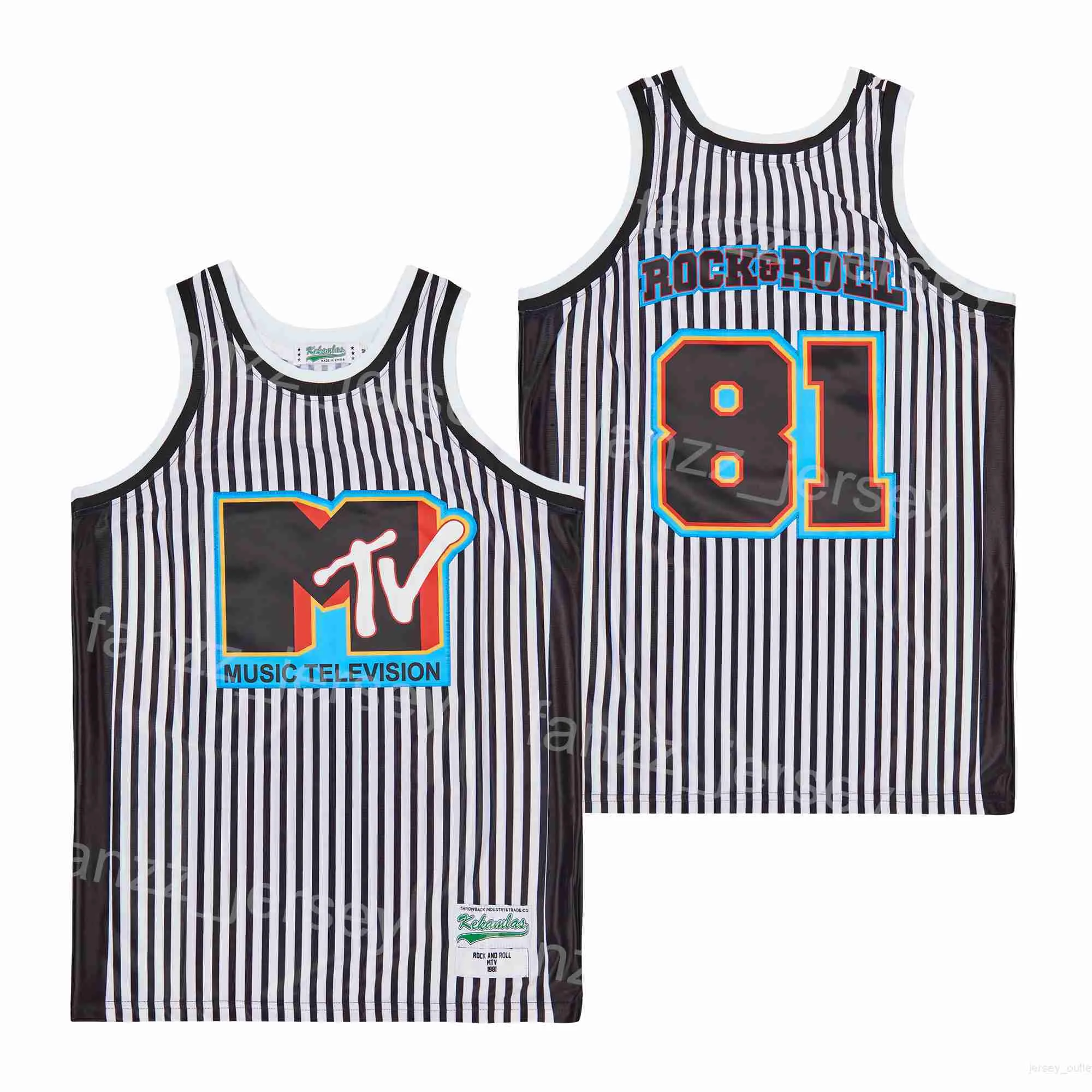 Basketfilm Music Television MTV Jerseys 81 Rock Roll Shirt Film Retro Black White Pinstripe Team Hiphop Breattable Pullover High School for Sport Fans Good