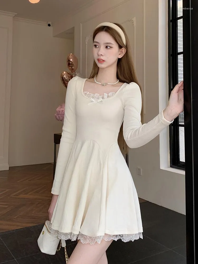 Casual Dresses High Waist Mini Dress Women Long Sleeve Sexy Lace Girls Ball Gown Party Japanese Kawaii Vestidos De Mujer Sweet Korean