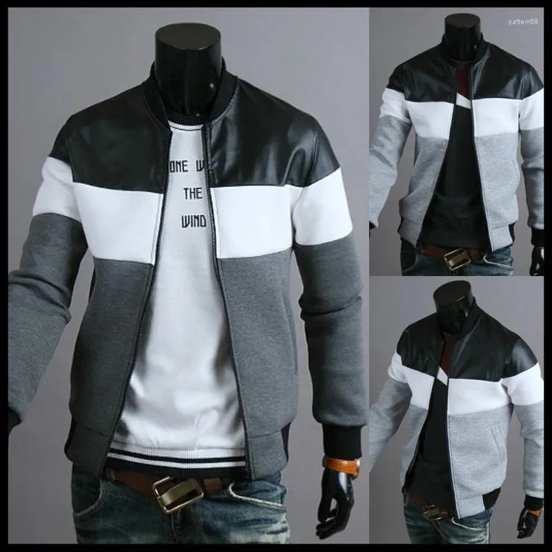 Jaquetas masculinas Jas Outono Roupas Homens Bomber Outwear Mens Stand Collar Couro Patchwork Casaco Casaco Streetwear Zip Up Veste Homme