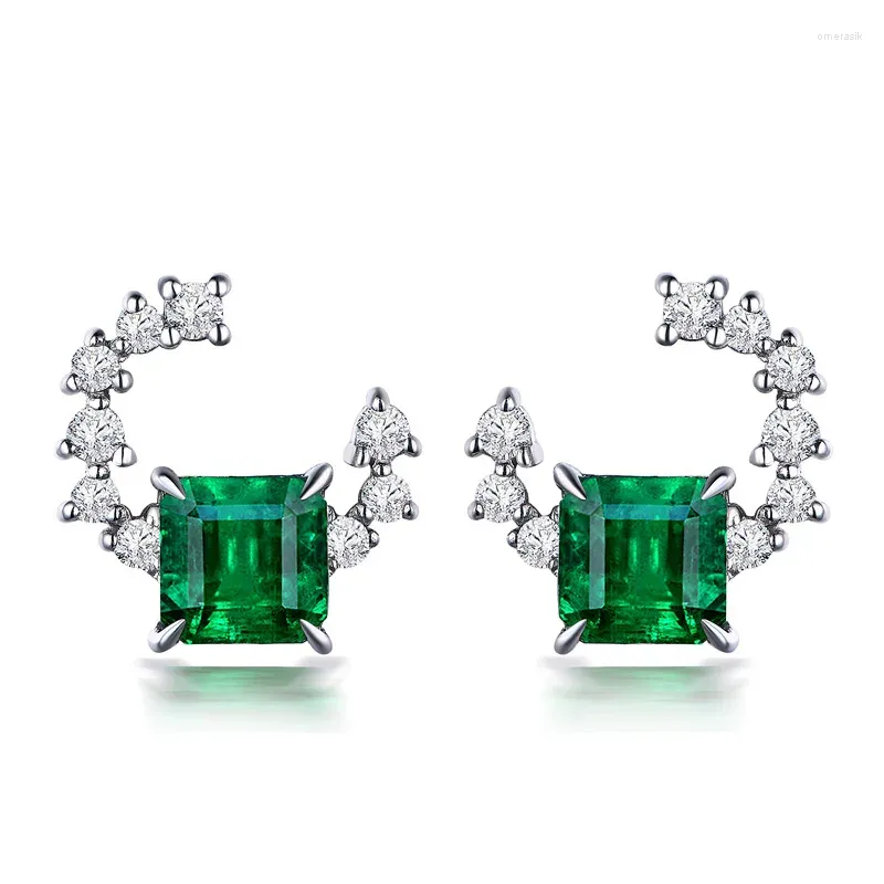 Dangle Earrings S925 Sterling Silver Natural Emerald Gemstone Earring For Women Fine Aros Mujer Oreja Geometric Drop Females Box