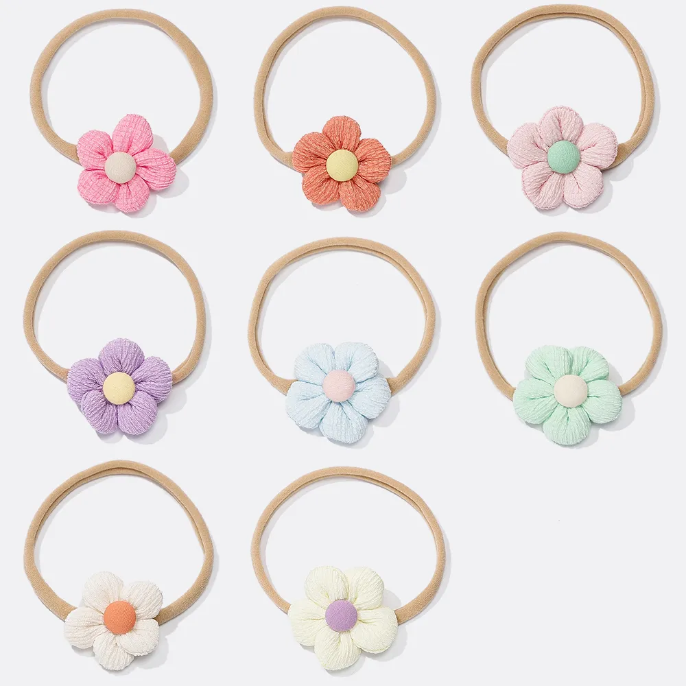 Babymeisjes bloem nylon hoofdband pasgeboren elastische nylon hoofdbanden haarclips peuter kinderen nylon meisjes zachte haarband bulk