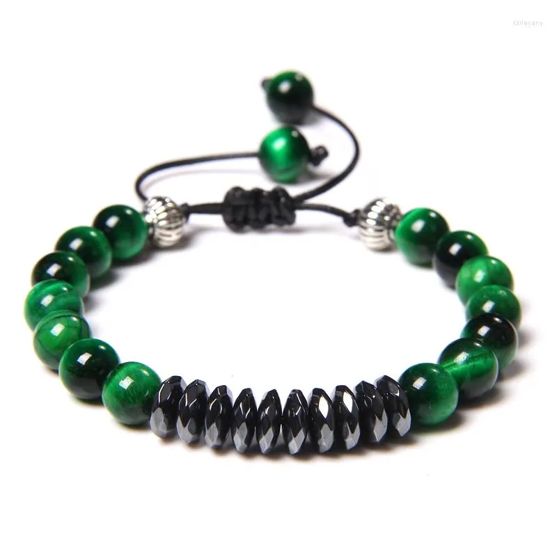 Charm Armbänder modische runde grüne Tiger Augen Hämatitperlen Armband einstellbares schwarzes Seil für Männer Frauen Freundschaft Schmuck Geschenke