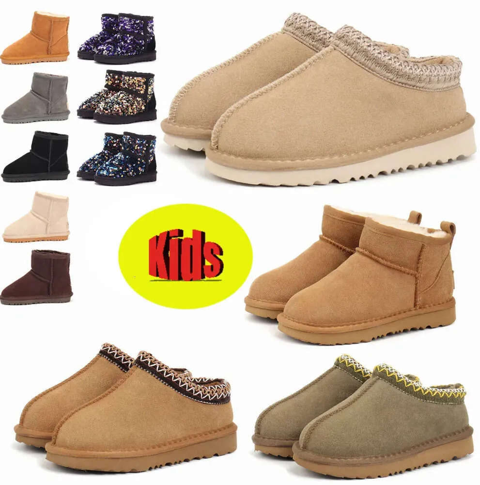 U Kids Zapatillas Tasman II para niños pequeños Zapatos de bebé Tazz Chanclas de piel castaña Piel de oveja Shearling Classic Ultra Mini Boot Mulas de invierno Lana sin cordones Botas para niños pequeños y grandes NUEVO