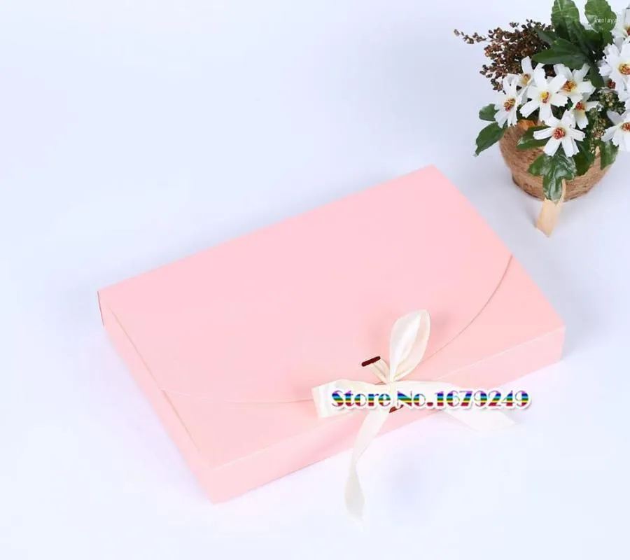 Gift Wrap 26x17.5x3.5cm Envelop Paper Box With Ribbon Scarf Clothing Packaging Underwear Snake Food Packing 50ppcs