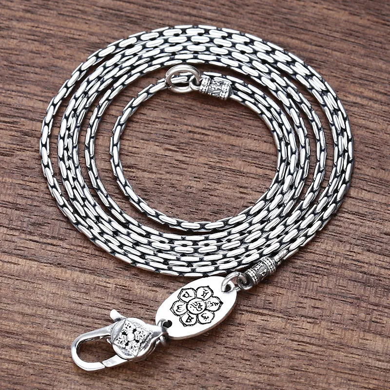 Pendant Necklaces 1.5MM BOCAI 100% Real S925 Pure Silver Jewelry Retro Thai Trendy Personality Vajra Buckle Bamboo Necklace Men and Women 230425