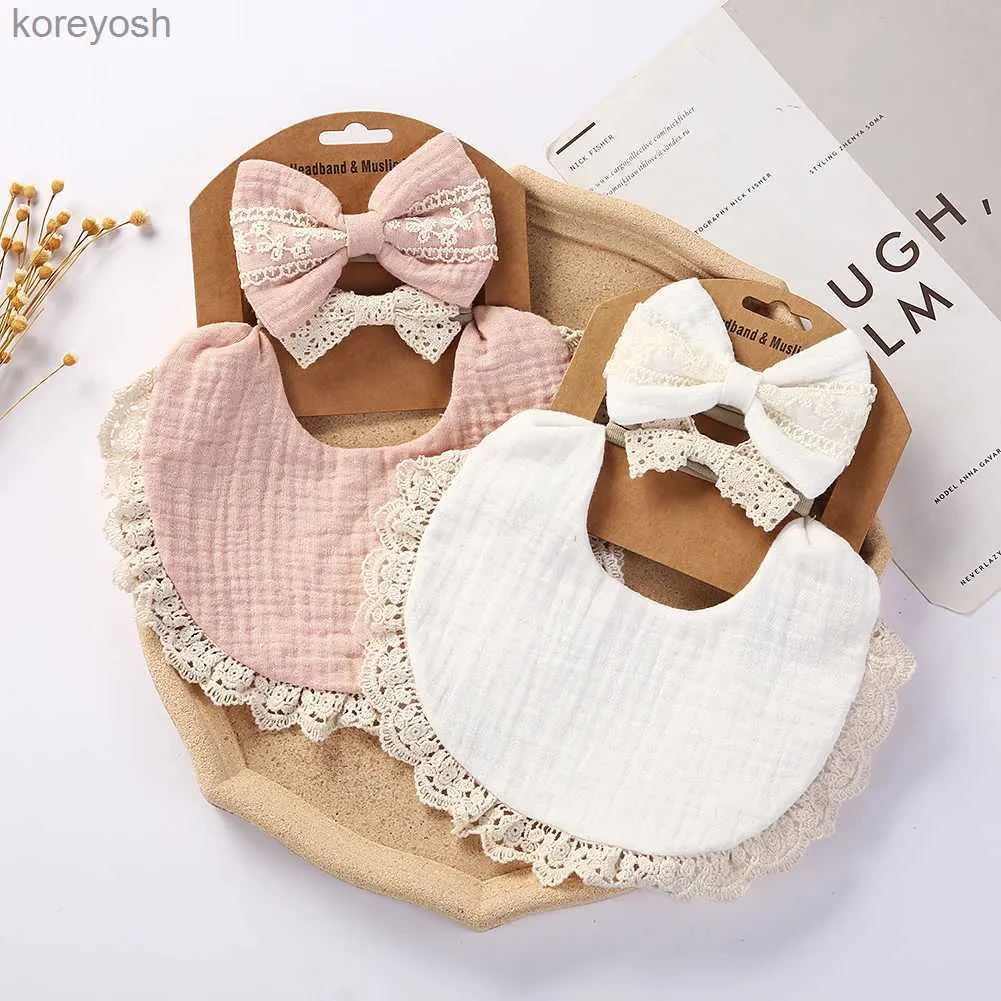 Bibs Burp Cloths 3Pcs/Set Solid Muslin Cotton Bamboo Baby Bib Tassel Lace Boy Girl Feeding Drool Saliva Towel Burp Cloth Adjustable Infant ScarfL231125