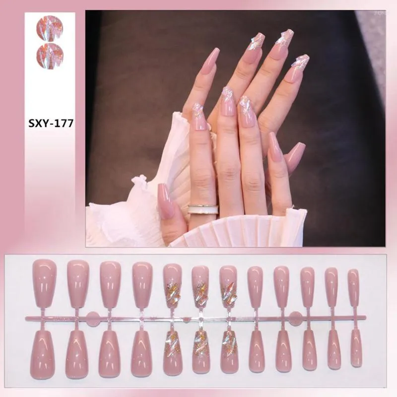Unghie finte Punte per unghie finte di alta qualità con copertura completa Punta a punta rosa Strass francesi artificiali stile lungo