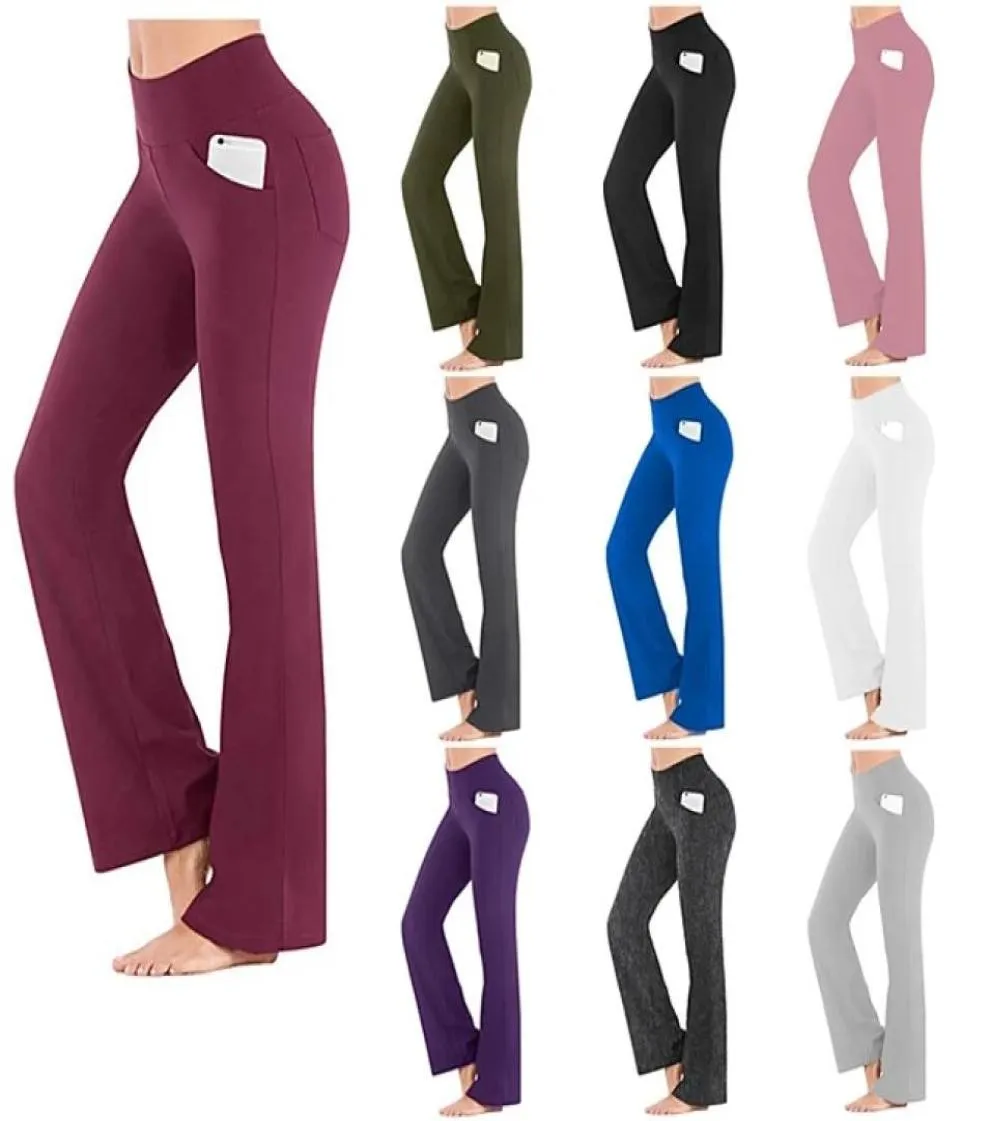 Yoga outfit kvinnor hög midja byxor bootcut flare ben mage kontroll 4 väg stretch snabb torr mörkgrå vin jon fitness gym träning 2112871