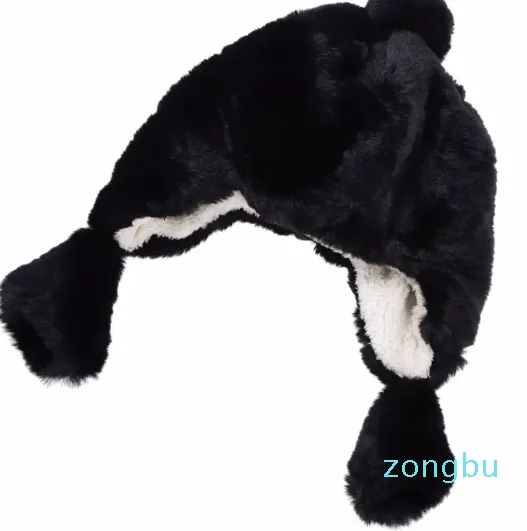 Baretten 1pc bontmuts haar en wol met oorbeschermers warm comfortabel voor dames meisjes dames (zwart)