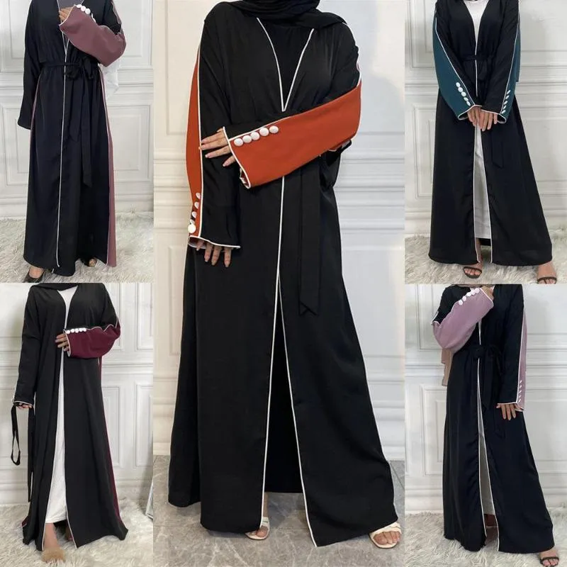 Ubranie etniczne Vintage Eleganckie muzułmańskie kobiety Open Abaya Arab Islamic Maxi Robe Middle East Caftan Dubai Turkey Kimono Cardigan Spring Autumn