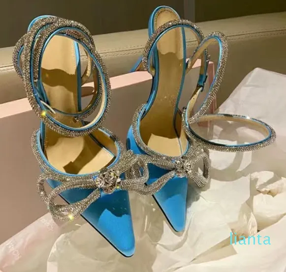 Sandales à talons hauts en Satin avec nœud papillon, chaussures d'été pour dames, chaussures de bal, grande taille