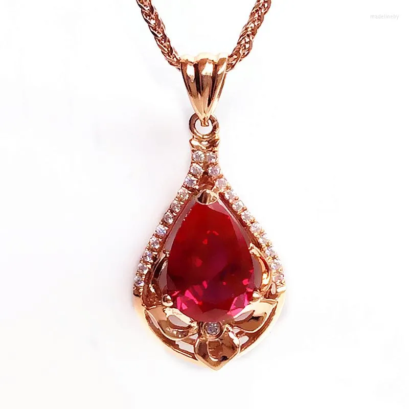 Kedjor 585 Purple Gold Inlaid Geometric Water Drop Ruby Pendant 14K Rose Neckor for Women Elegant Luxury Wedding Jewelry Gift