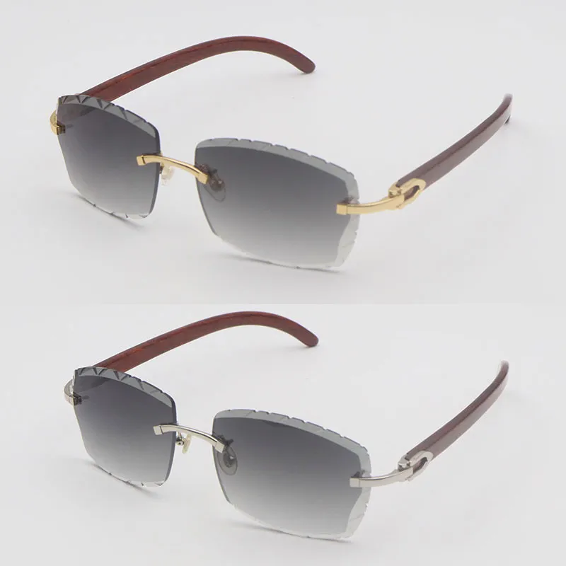 New Designer Rimless Diamond cut Lens Sunglasses Original Wood Sunglasses Male and Female metal frame Square Lens Eyeglasses Fashion Wooden glasses Size 60-18-140MM