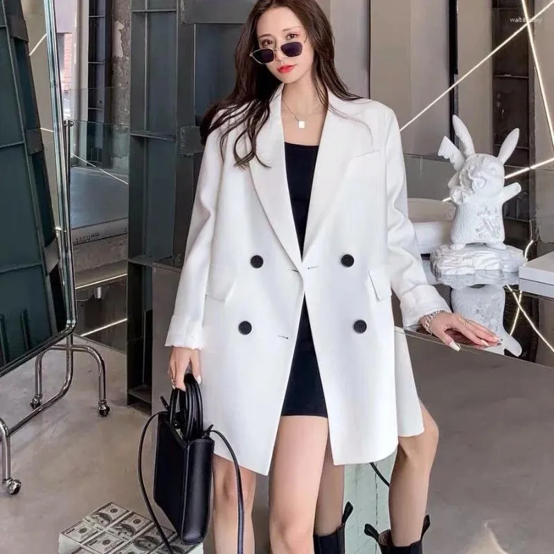 Costumes pour femmes Manteau blanc sur veste Robe Solide Long Trench-Coat Vêtements amples Manteaux féminins et vestes d'extérieur Blazers 2023