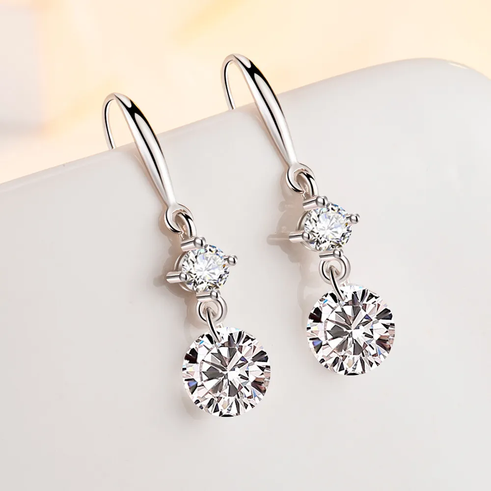 luxe heldere zirkoon bungelende oorbellen vrouwen meisjes zoete mode S925 sterling zilveren bling diamanten kristal mooie kroonluchter oorbellen oorringen oorbel sieraden