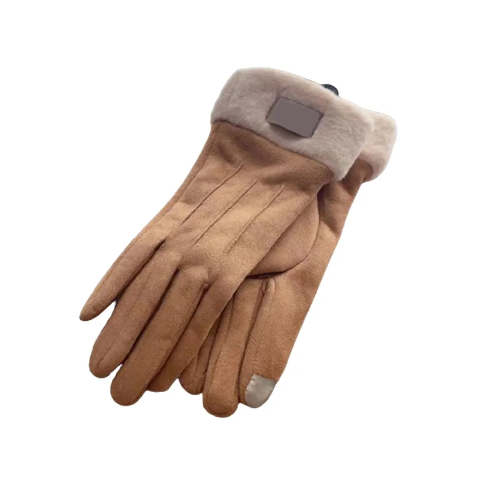 Neue Handschuhe Designer Herbst und Winter warm Plüsch winddicht Fünf-Finger-Fäustlinge Pelz integriert plus samt Wildleder Anti-Rutsch-Radfahren Brief Marke Handschuhe