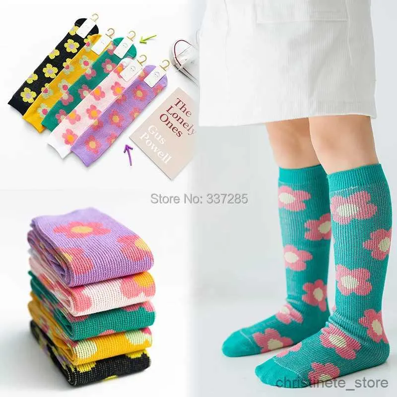 Kids Socks infant girls Knee High long Socks lovely flowers over knee baby kids autumn Stockings warmer cotton stockings for toddler kids R231125