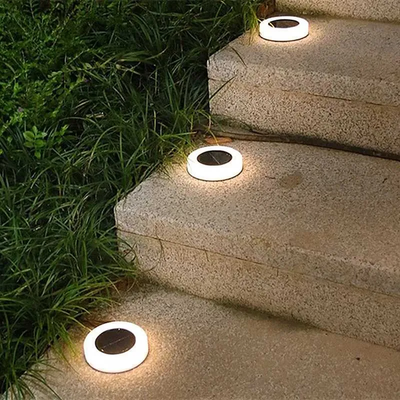 Lâmpadas de gramado LED Solar Lawn Yard Night Light Solar Power Garden Outdoor Floor Under Ground Decking Stairs Home Decoração de Natal Lâmpada Q231125