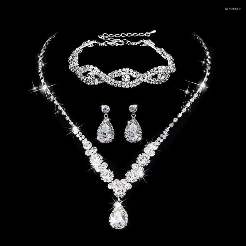 Collier boucles d'oreilles ensemble TREAZY luxe Zircon mariée mariage femmes cristal strass Bracelet Bridemaid robe cadeau