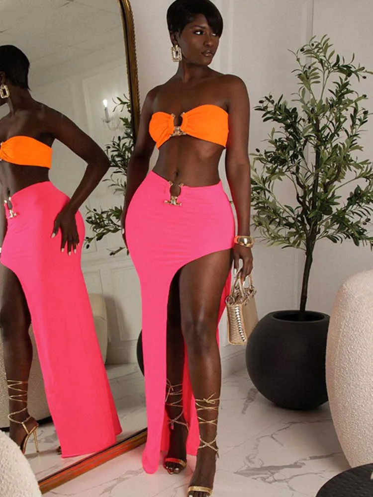 Sexy Two Piece Strapless Party Dress Set With Split Skirt And Hip Wrap  Backless Top For Women Perfect For Raves, Nightclubs, And Night Outfits  J230424 From Us_minnesota, $15