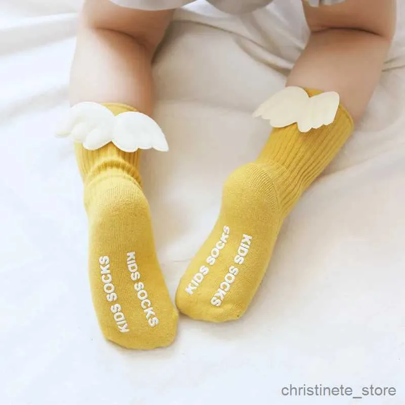 Kids Socks New Baby Girls Knee High Socks Angelwing Summer Autumn Cotton Solid Candy Color Kids Toddler Short Sock for Children R231125