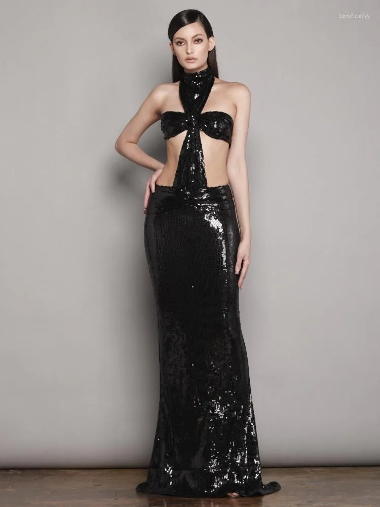 Sleeveless Hollow Out Sequin Long Dress for Women Black Halter Backless  Ankle-Length Polyester Summer Dress from Dhgate Basic & Casual Dresses -  price 93.87