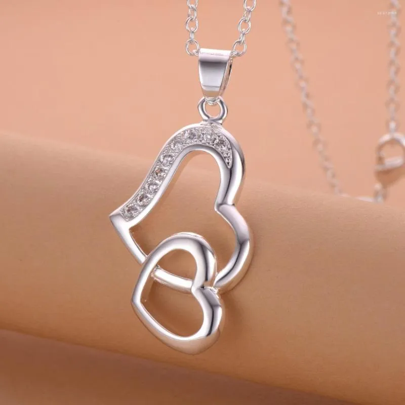 Chains Two Connect Love Heart Silver Plated Necklace Sale Necklaces & Pendants /SSERRCQM BRUOHIDO
