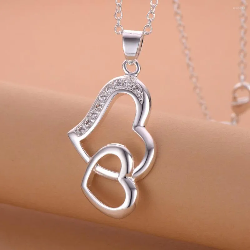 Chaînes Two Connect Love Heart Plaqué Argent Collier Vente Colliers Pendentifs / SSERRCQM BRUOHIDO