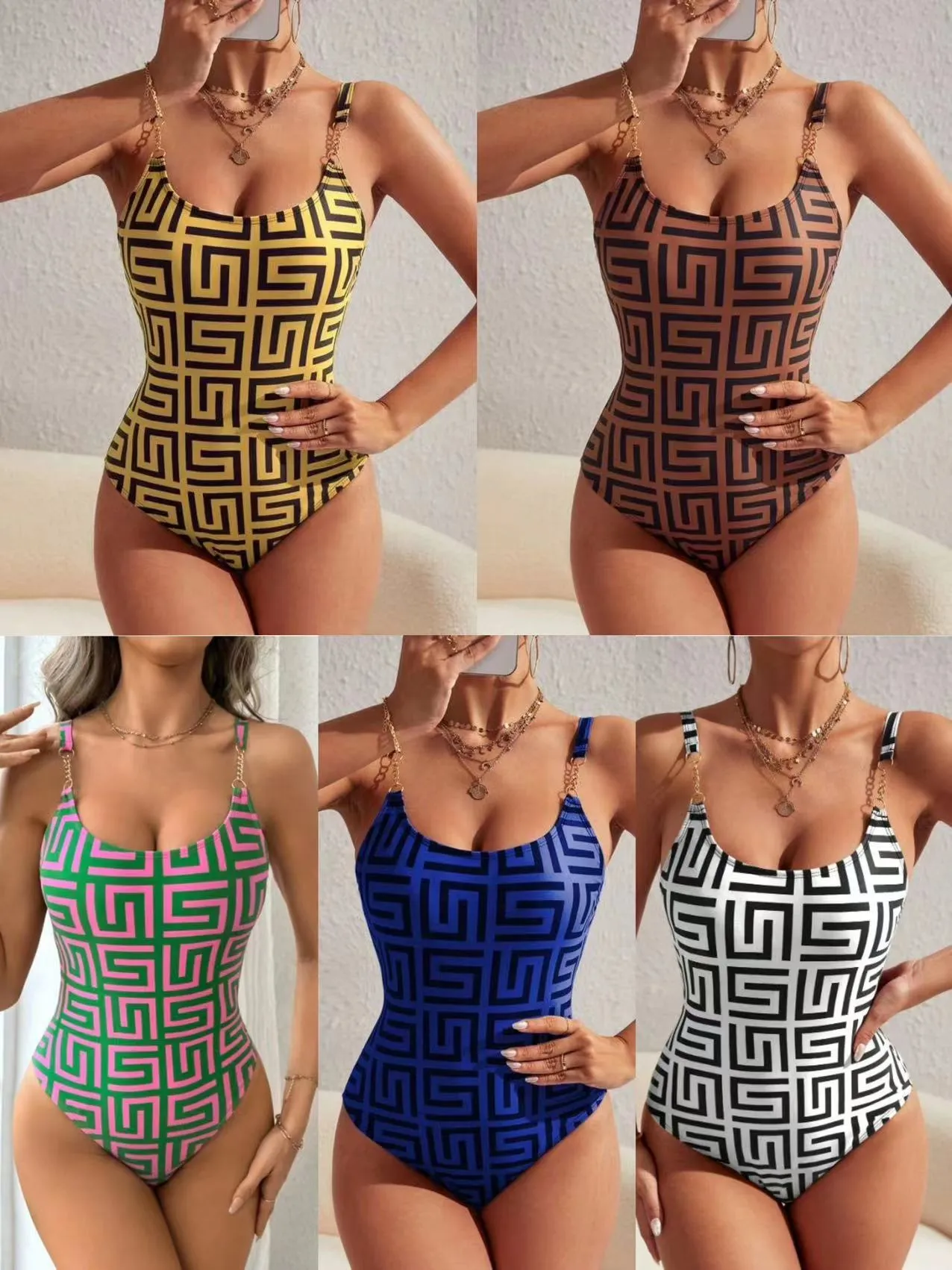 Mix 5 Colors Bikini Retro Sexy Swimsuit Women's SwimsuitS Swimwear Solid Color Ono-Piece Beach Wear