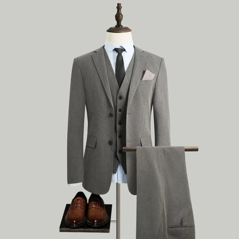 Garnitury męskie (spodnie kamizelki Blazer) High-end formalne biuro biznesowe Mężczyźni garnitur szary 3-częściowy zestaw bankietu kostium imprezowy Homme Italien