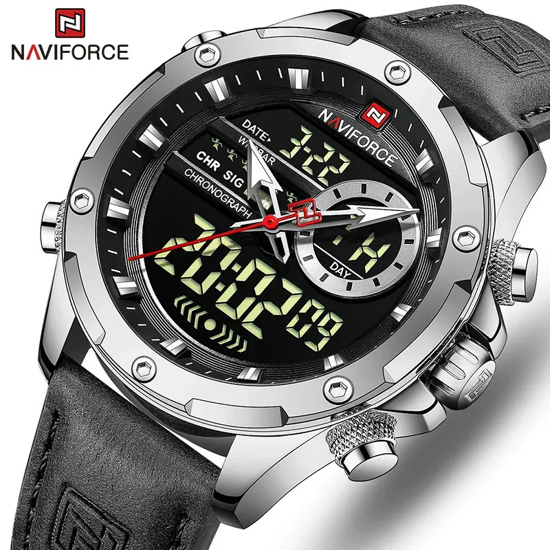 Other Watches NAVIFORCE Military Watches for Men Fashion Sport Chronograph Alarm Wristwatch Waterproof Quartz Big Clock Digital Male Watch 231124