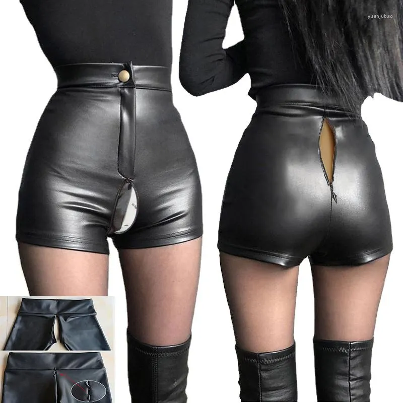 Damen-Shorts Unsichtbare Hose mit offenem Schritt Sexy Leder Enge Outdoor-Sex-Bequemlichkeit Damen Elastisches PU-Gesäß mit hoher Taille