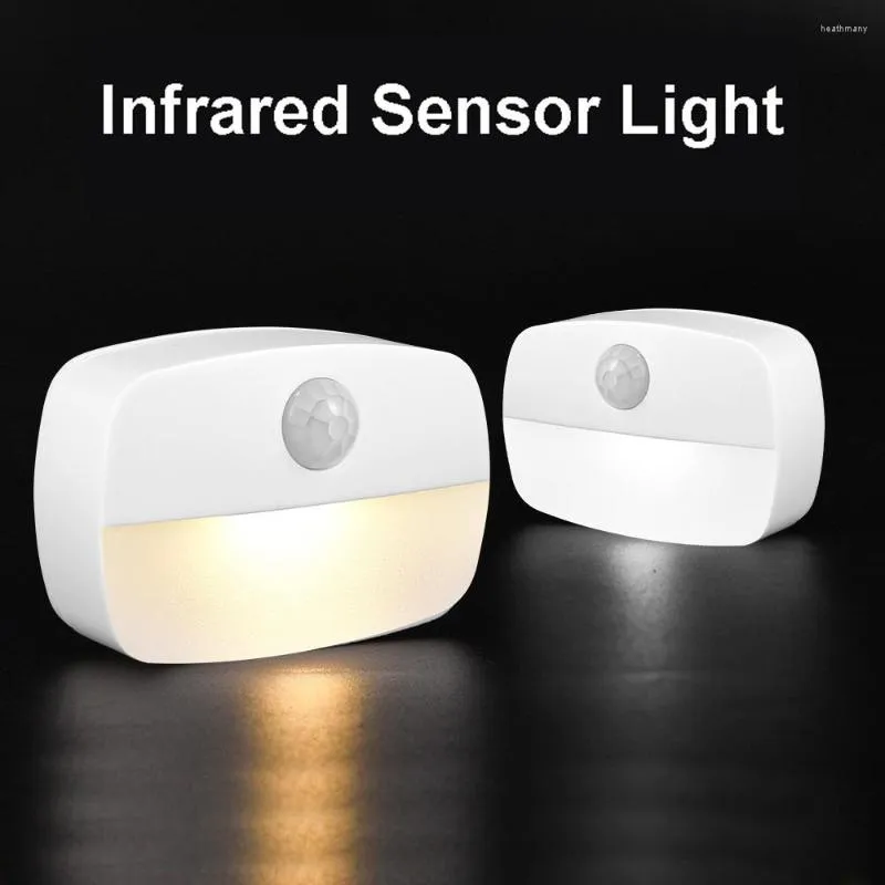 Nattlampor PIR Motion Sensor Light Human Infraröd aktiverad rörelse upptäcker väggen Emergency Lamp Hall Badrum garderob Stapplampor